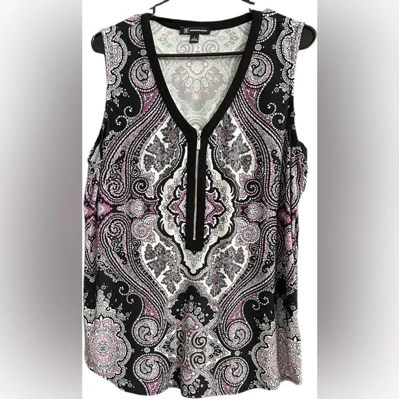 INC Purple Paisley Sleeveless Zipper Front Blouse - Picture 2 of 8